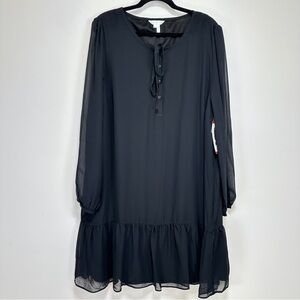 Draper James Tie-Neck Flounce Shift Dress Black XL